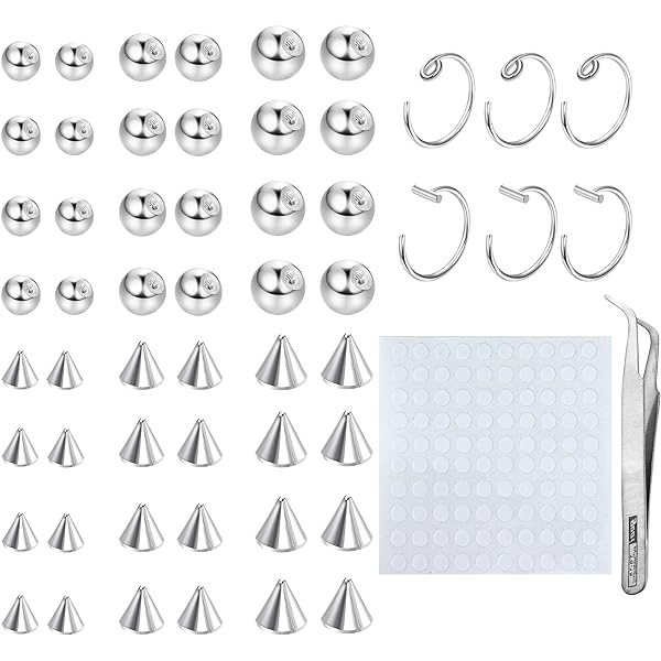 Fake Piercing Jewelry Set - 100pcs Stickers With Non-Piercing Nose Rings, Balls & Studs For Eyebrow, Lip, Nose