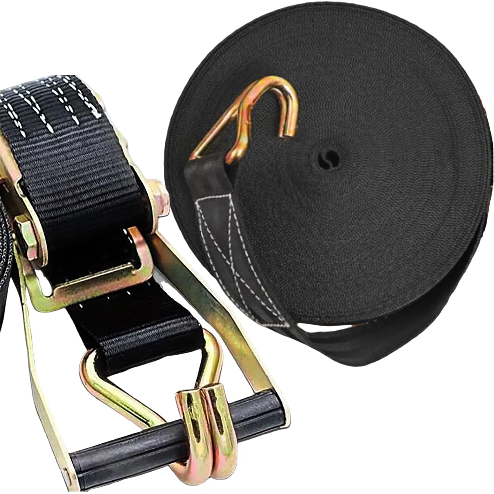 Photo 1 of 2PACK Ratchet Straps Heavy Duty, 8000 LBS Break Strength Ratchet Strap Tie Down, 2” x 40ft Black Tie-Down Ratcheting Cargo Truck Straps with Durable Double J Hook for for Truck (Black, 2IN X 40FT)