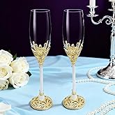 Jozen Gift Gold Champagne Flutes -Wedding Toasting Glasses for His and Hers,Engagement Celebrations, Bridal Shower and Registry Idea, Gifts for Bride and Groom Gifts,7oz (Gold)