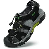 GSOHINO Mens Leather Sports Sandals For Men Closed Toe Hiking Outdoor Athletic Casual Walking Sandals Water Shoes Summer Fisherman Sandal Handmade