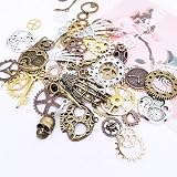 kuou 80Pcs Assorted Antique Steampunk Gears Skeleton Charms Pendant Bronze view 2