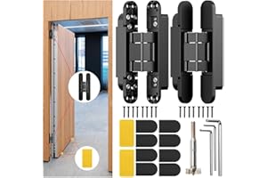Lipshome 6" Hidden Door Hinge/Concealed Hinges,Invisible Hinges,Invisible Door Silent 180 Degree Swing Hinge 3-Way Adjustable Butt 6 x 2.5 x 1inch (Pack of 2) (Black)