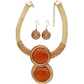 CETVLY Chunky African Costume Jewelry Set for Women - Colorful Ethnic Boho Bib Collar Choker,Tribal Wire Wrapped Big Stone Crystal Statement Necklace and Earrings Set