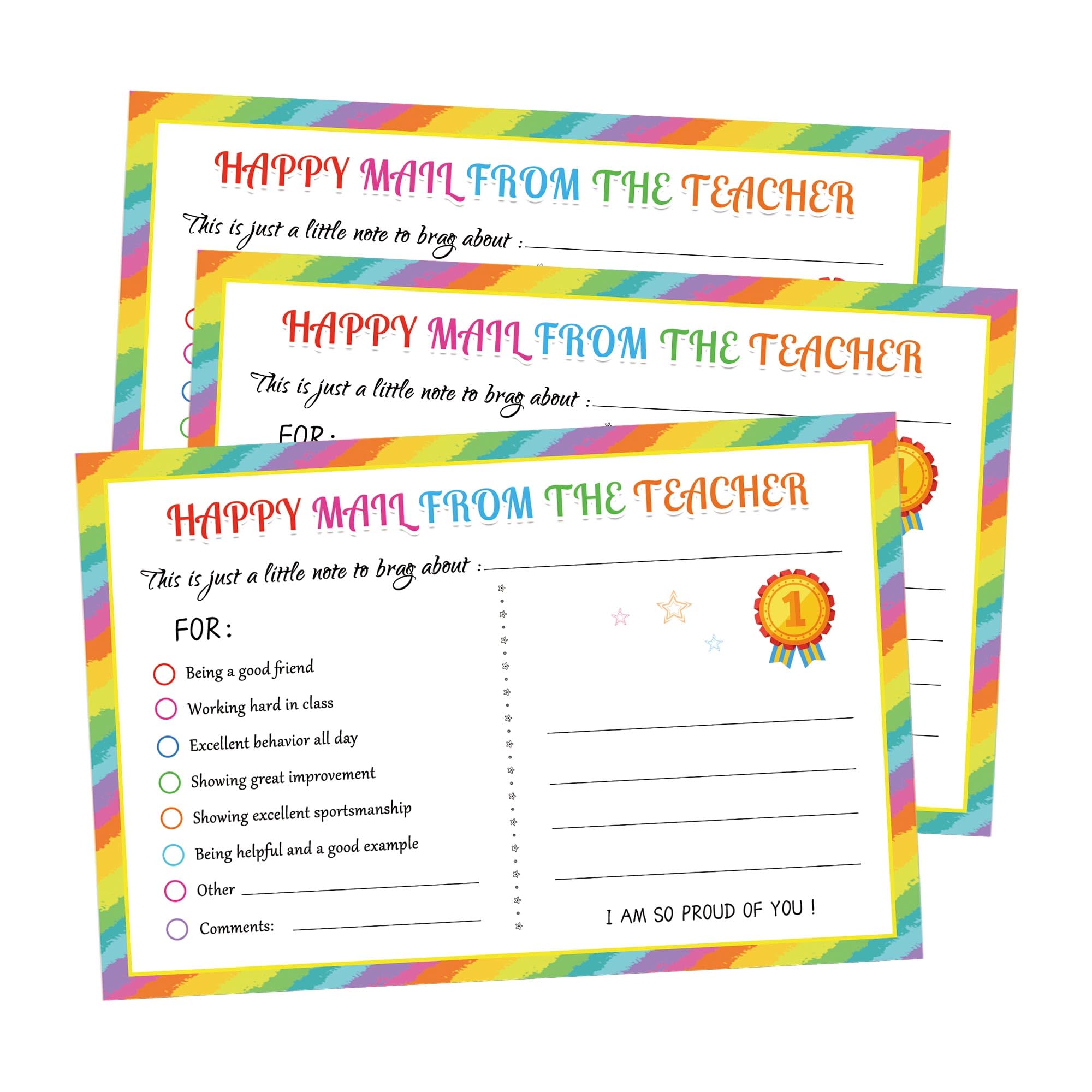 Well tile 50 Pack Rainbow Teacher Mail Postcards Teacher Notes to Parents, Positive Behavior Cards Happy Note from Teachers Desk for Home Kindergarten Preschool