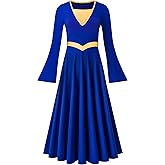 Vavewee Metallic Praise Dance Dress for Women Liturgical Dancewear Bell Long Sleeve Church Worship Robe