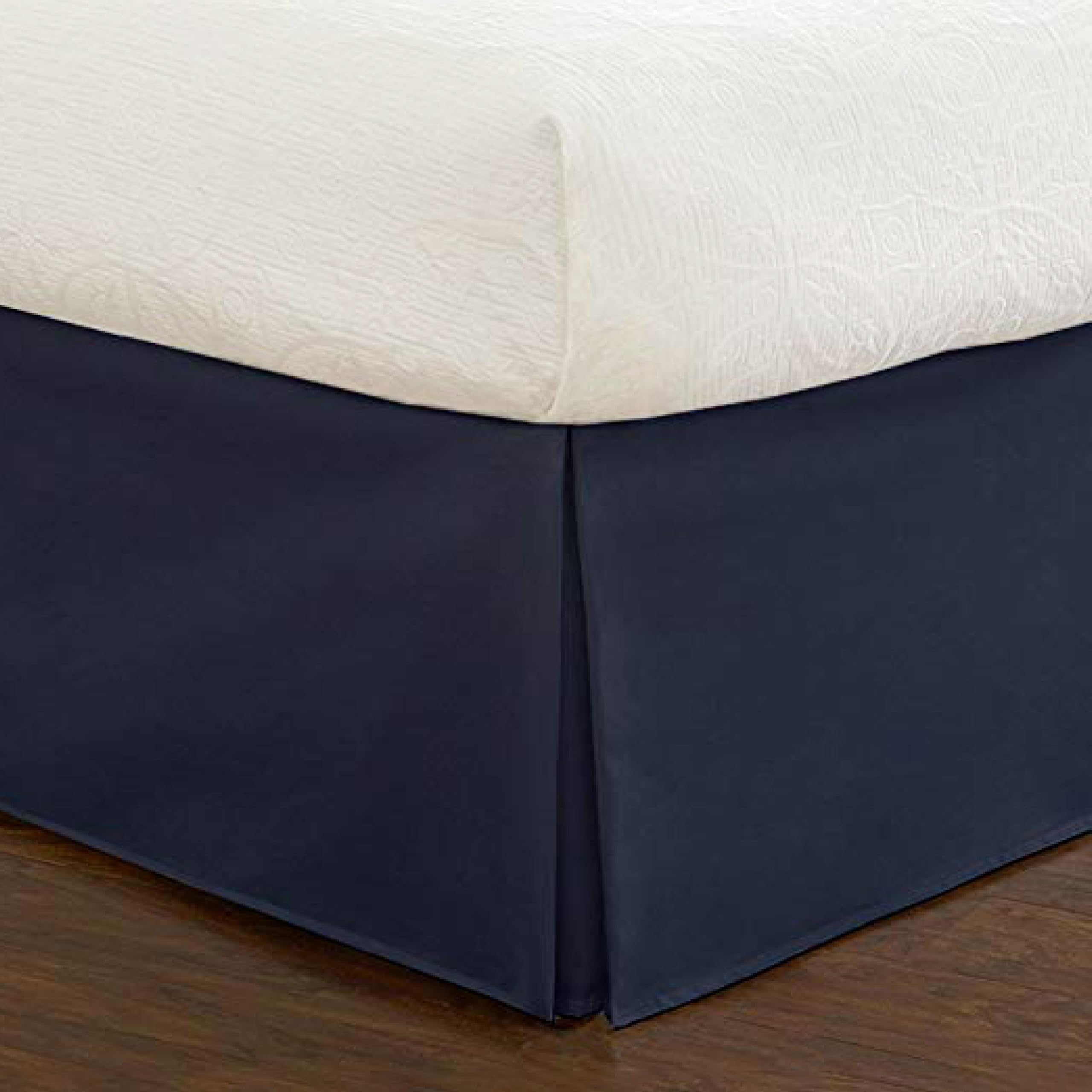FRESH IDEAS Classic 14” drop length, Pleated Styling Bedding Tailored Bedskirt, King, Navy