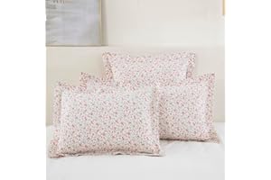 DAUAOTO King Size Pillowcases, Cotton Shams Pillow Cover 2 Pieces Set 20"x36", Farmhouse Ditsy Floral Pattern Pink