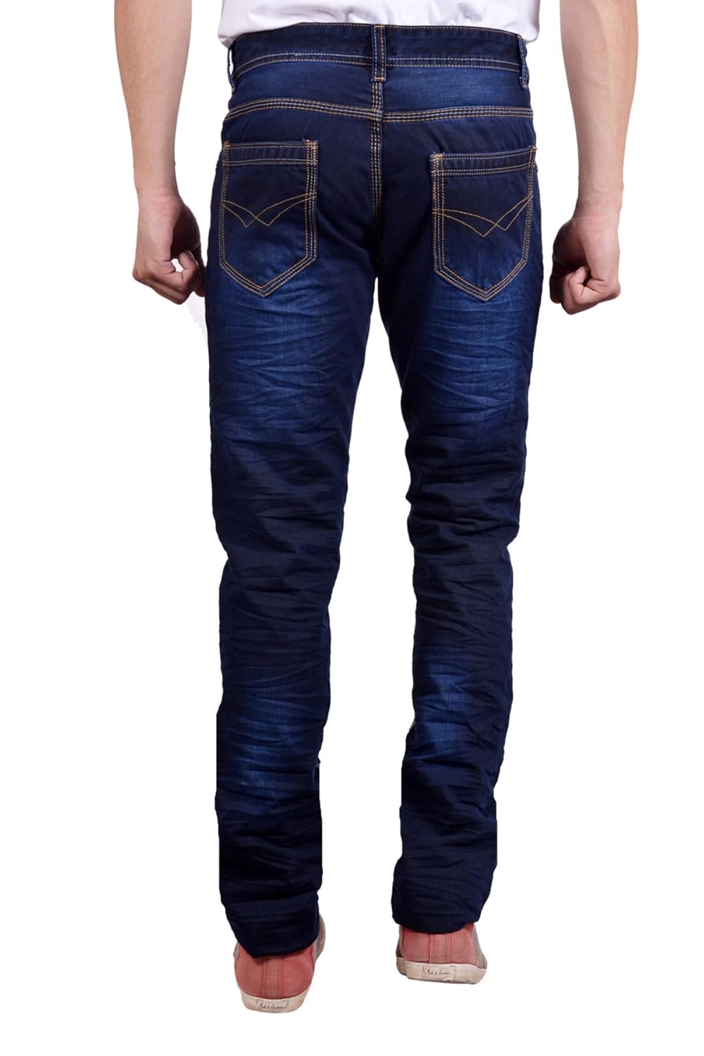 studio nexx men's dark blue slim fit whiskered jeans