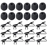 AUGSUN Lav Mic Clip Set 24 Pcs Lavalier Mic Clip Replacement | 12 Foam Windscreen Cover, 12 Metal Lapel Microphone Clips, Lavalier Mic Clip Replacement Accessories