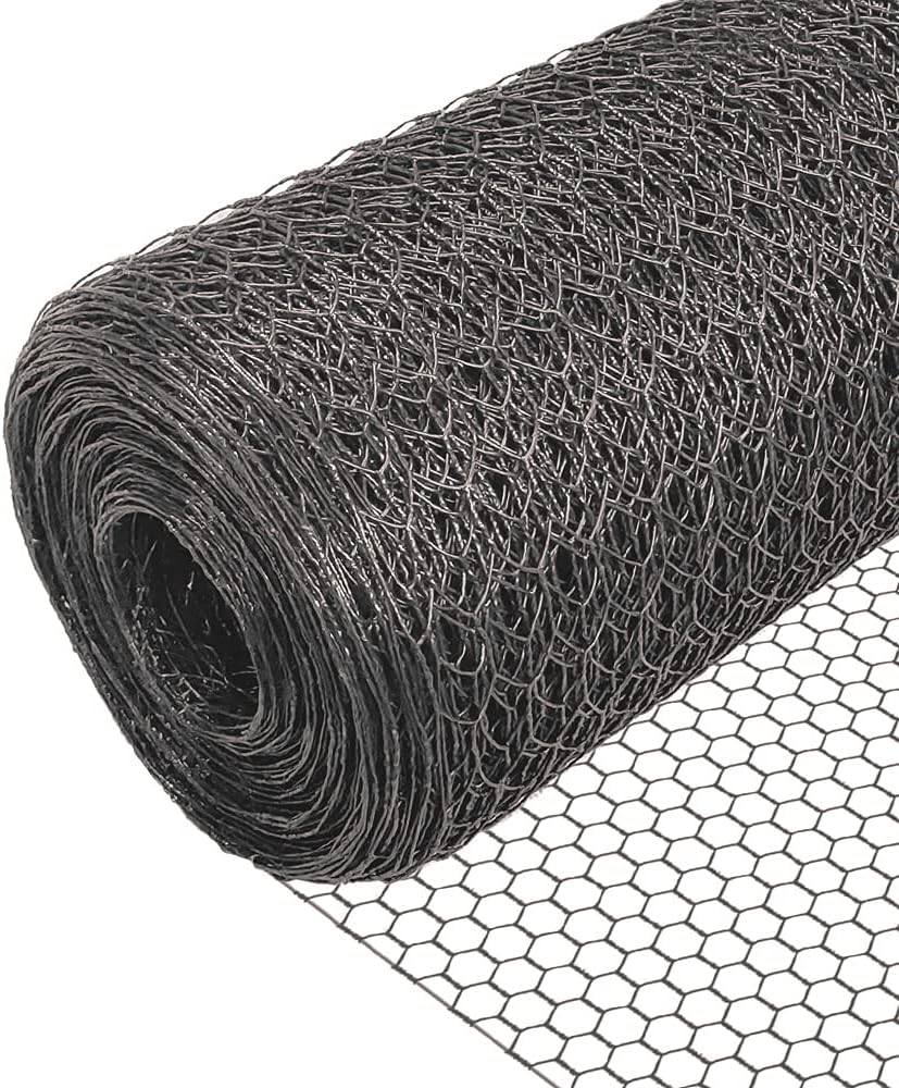 VOUNOT Chicken Wire Mesh Roll PVC Coated 13 mm Grey 1m x 25m Hexagonal