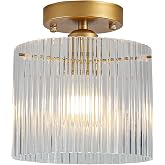 wochos Modern Semi Flush Mount Ceiling Light, Industrial Clear Glass Ceiling Light Fixture, Crystal Ceiling Lamp, Modern Ceiling Lamps, Farmhouse Light for Entryway Hallway Kitchen Dining Room