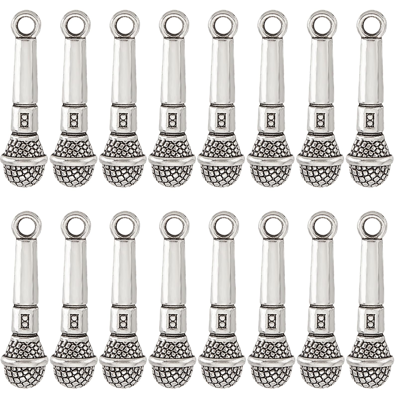SUNNYCLUE 1 Box 60Pcs Microphone Charms Bulk Music Charm Tibetan Style Antique Silver Singer Mini Karaoke Charms Small Miniature Lifelike Alloy Charms for jewellery Making Charm DIY Necklace Supplies