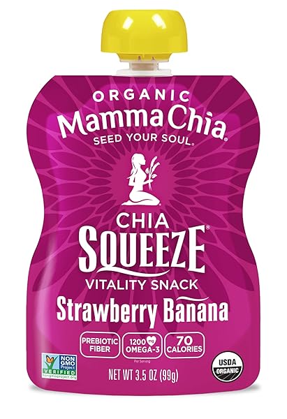 MAMMA CHIA ORGANIC VITALITY SQUEEZE SNACK, STRAWBERRY BANANA, USDA ORGANIC, NON-GMO, VEGAN, GLUTEN FREE, AND KOSHER. FRUIT AND VEGETABLES WITH ONLY 70 CALORIES. 3.5 OUNCE (PACK OF 4)