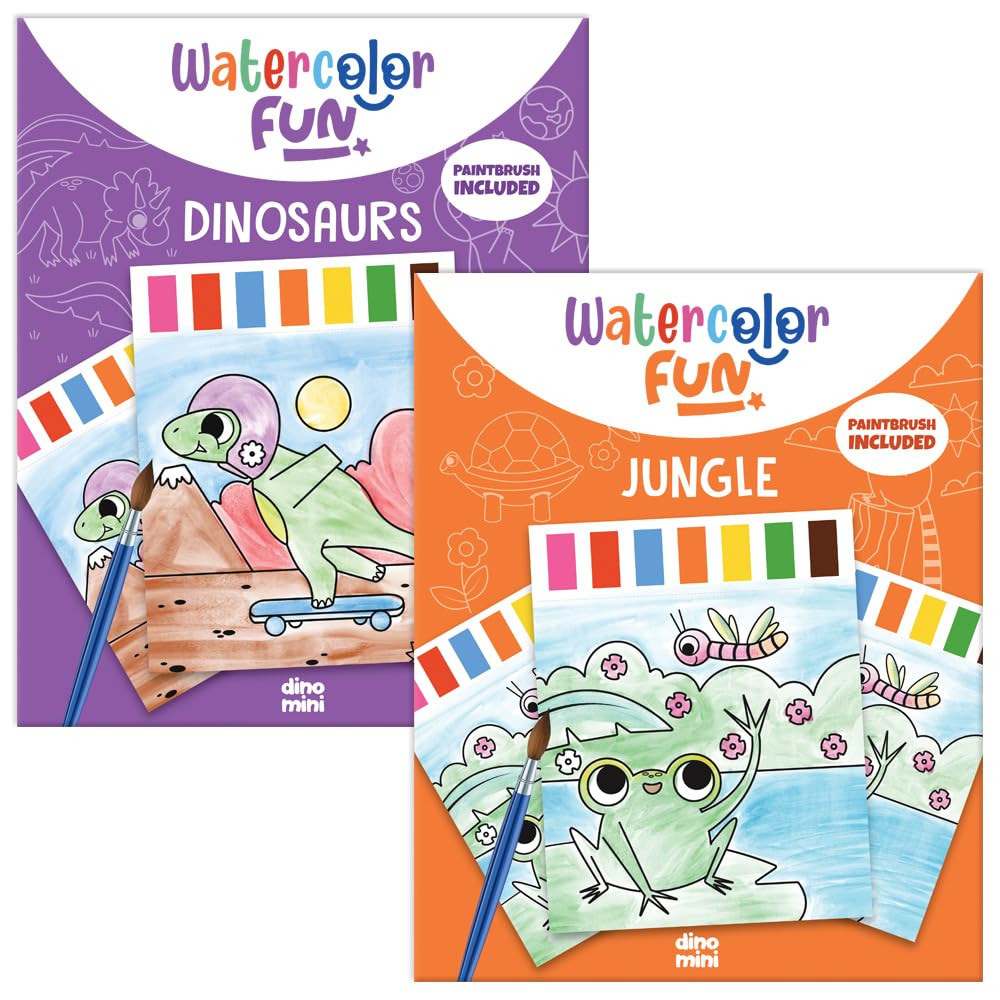 DINO MINI Watercolor Fun Value Pack - 2 Paint with Water Kits for Toddlers - Water Painting for Toddlers - Travel Activities for Kids Ages 4-8 - Screen Free Birthday Gifts (Dinosaurs - Jungle)