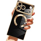 LSL Designed Case for iPhone 17 Pro Max [Compatible with MagSafe] Soft TPU Bumper Anti-Drop Anti-Scratch Shock Absorption Protective Slim Luxury Plating Magnetic Cover for Women Girls Men - Black