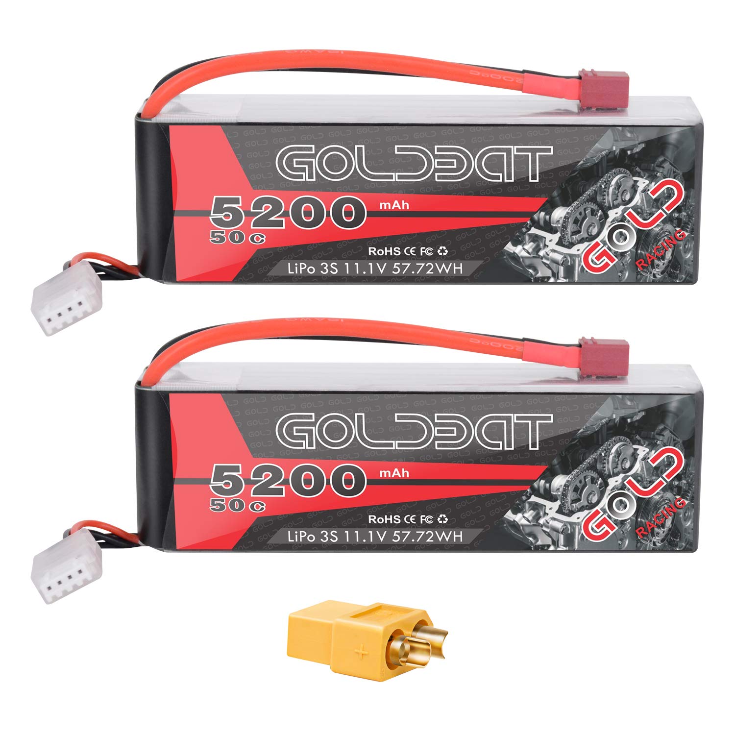 Photo 1 of GOLDBAT 3S Lipo Battery 5200mah 11.1V 50C LiPo RC Battery Soft Case Pack with T Plug and XT60 Connector for RC Evader BX Car RC Truck Truggy RC Hobby - 2 Pack