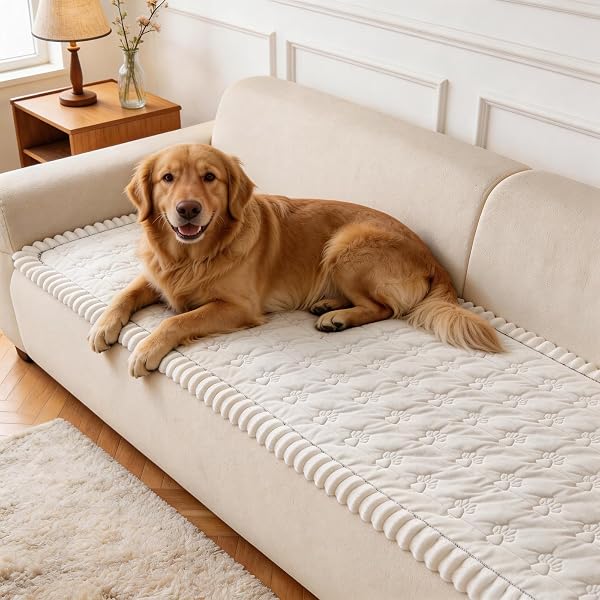 FUANGUI COUCH COVERS FOR DOGS WASHABLE, SOFA COVER WITH STRAPS FOR 3 CUSHION COUCH,NON-SLIP PET COUCH PROTECTOR FOR SECTIONAL & LEATHER SOFA, 1PC(BEIGE, 27.6″ X 70.9″)