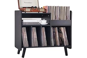 UODERS Record Player Stand, Large Record Player Table Cabinet with Open Vinyl Storage and Display Shelf Holds up to 350 Albums, Mid Century Wood Turntable for Living room