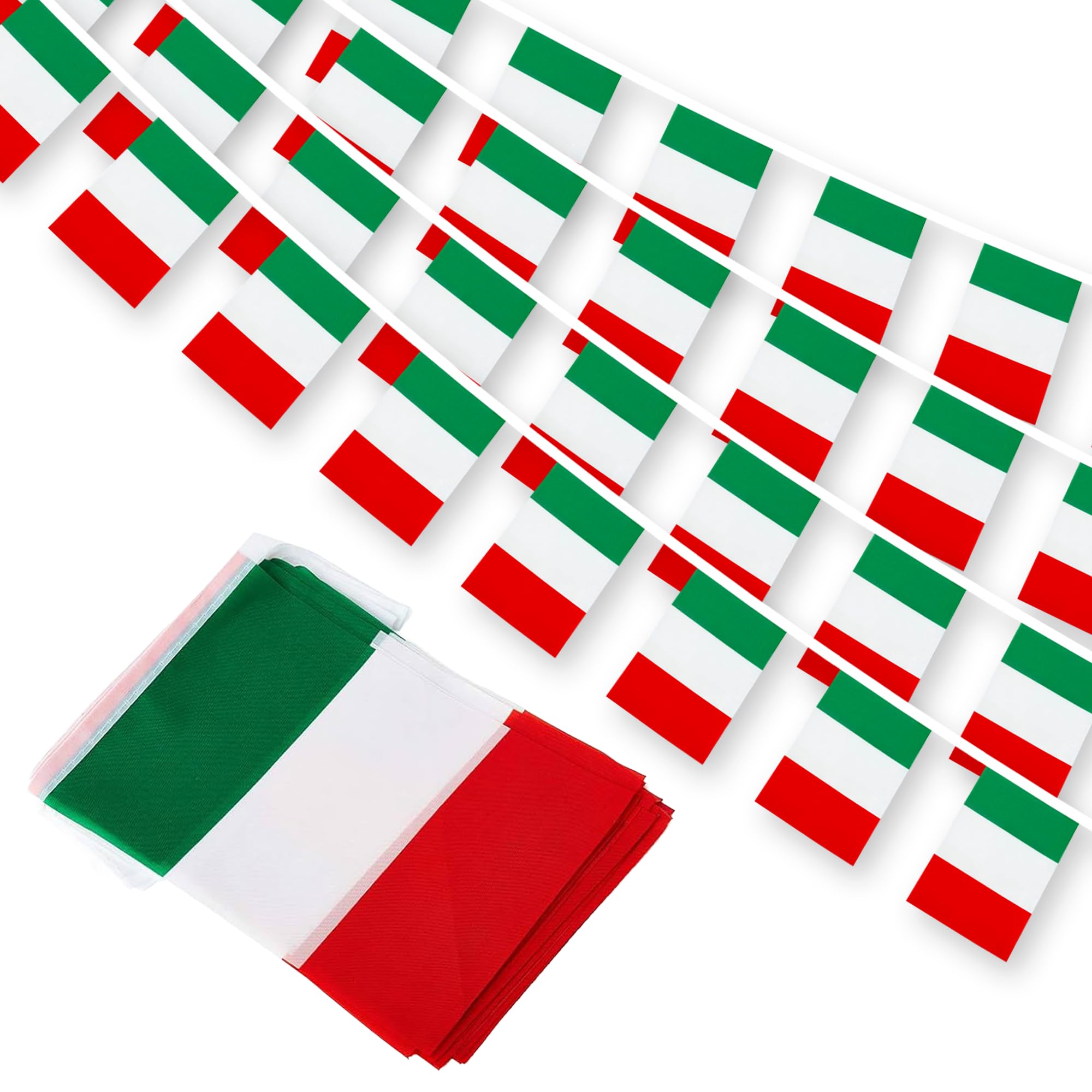 GrassVillage MEGA VALUE Italy Flag Bunting – 33ft (10m) Long with 24 Flags – Italian Tricolor Banner for Euro, World Cup, National Day, Festivals & Party Decorations