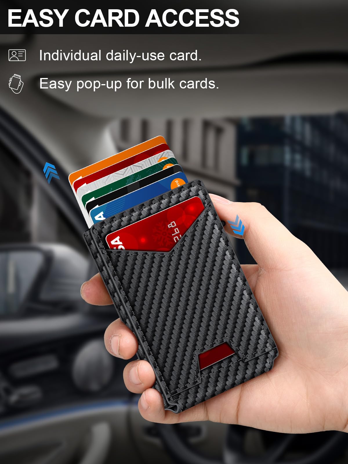 GHUKY Wallet for Men RFID Wallet with Money Clip, Slim Pop Up Card Holder for 10-12 Cards, Minimalist Smart Credit Card Case with ID Window, Bifold Metal Wallet for Front Pocket, Gifts for Men