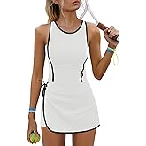 Nirovien Womens Tennis Dress with Built in Shorts Summer Athletic Dresses Color Block Workout Romper