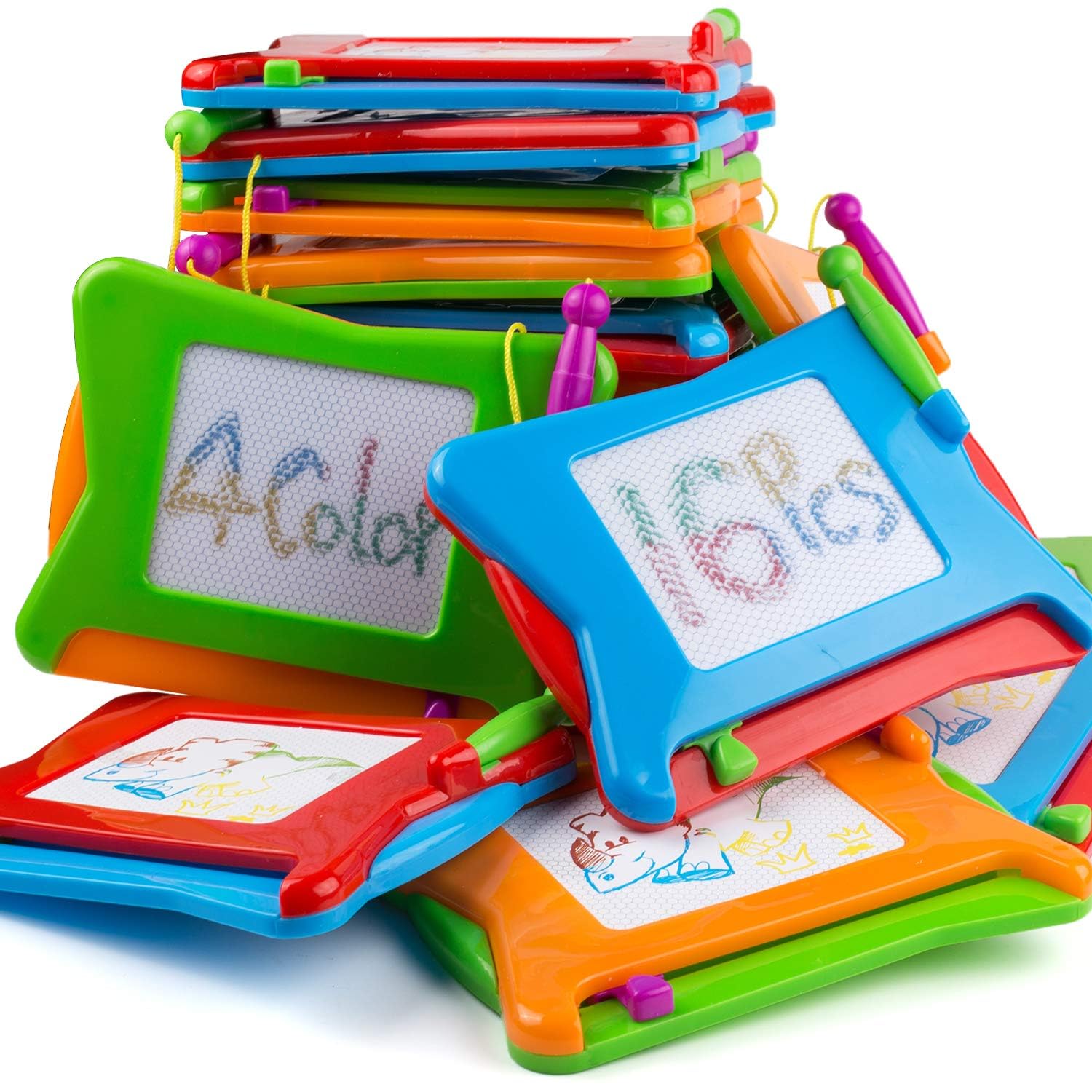 Photo 1 of 16pc Mini Magnetic Drawing Board, 4-Colors Travel Size Erasable Doodle Magna Board Toy, Small Writing Painting Sketching Pad, Educational Learning and Classroom Prizes for Toddler Boy Girl Kids Child