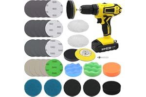 VIBRATITE Car Headlight Restoration Kit, 3 Inch Car Polishing Sanding Discs with 1/4 Inch Shank Backing Pad, Scouring Pads, Buffing Sponge Pads, Soft Interface Pad, Woolen Buffer Pads, 32PCS