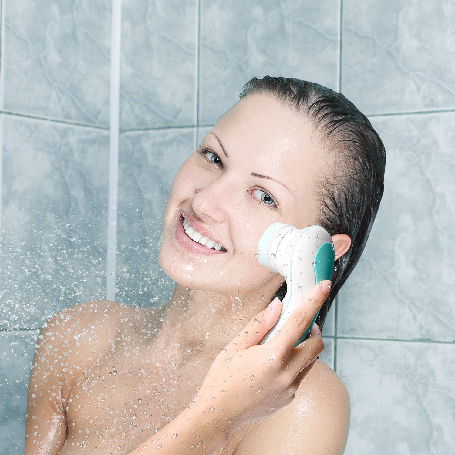 Rechargeable Facial Cleansing Spin Brush Set with 4 Exfoliation Brush Heads - Waterproof Face Spa System by CNAIER - Advanced Microdermabrasion for Deep Scrubbing and Gentle Exfoliating: Beauty