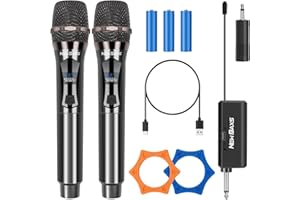 NEW BAXS Wireless Microphones, Dual Karaoke Microphone System, Microfonos Inalambricos with Rechargeable Receiver, Cordless Dynamic Mic Micro Set for Singing, Wedding, DJ, Party, Speech,Gray