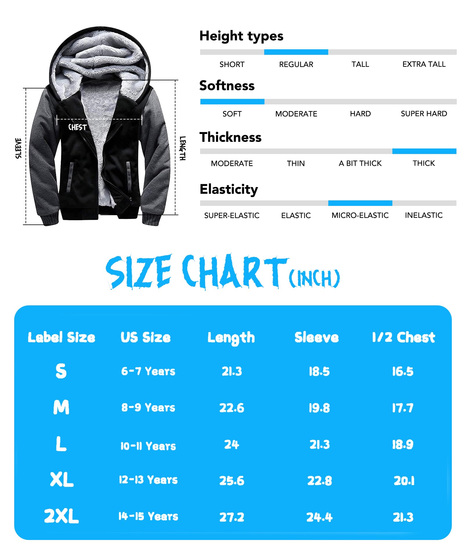 GEEK LIGHTING Boys Sherpa Lined Hoodie Kids Fleece Sweatshirt Full Zip Hooded Jacket