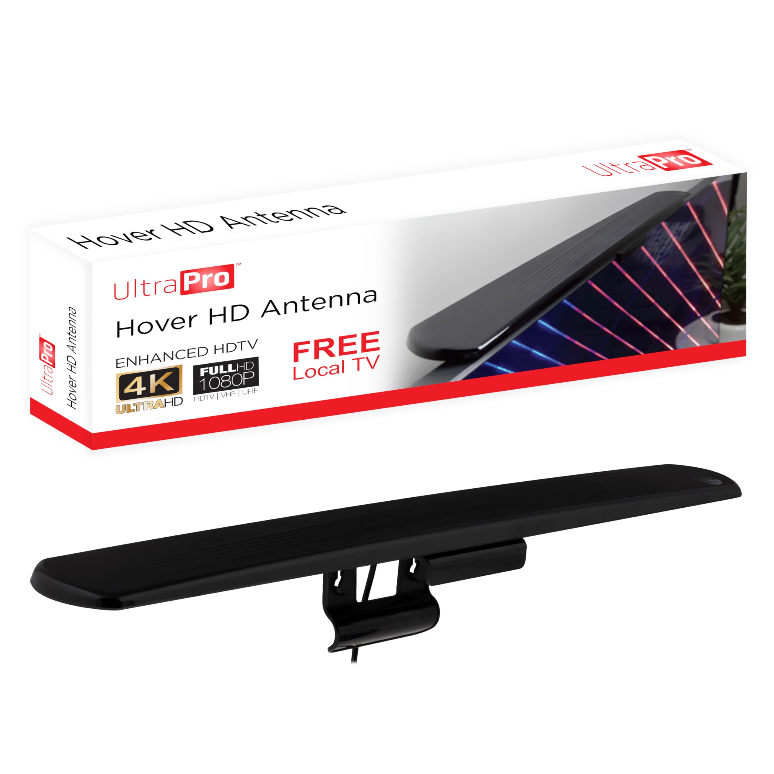UltraPro Hover Digital TV Antenna Indoor for Smart TV, Long Range HD Local Channels, Easy Mount on Top Design, Supports 4K 1080P HDTV VHF UHF, 360° Reception, 83713