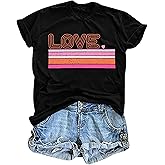 Valentines Shirt Women Love Heart T-Shirts Funny Love Graphic Tee Casual Crewneck Short Sleeve Tops