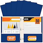 Better Office Products Blue Paper 2 Pocket Folders with Prongs, 50 Pack, Matte Texture, Letter Size Paper Folders, 50 Pack, with 3 Metal Prong Fastener Clips, Blue