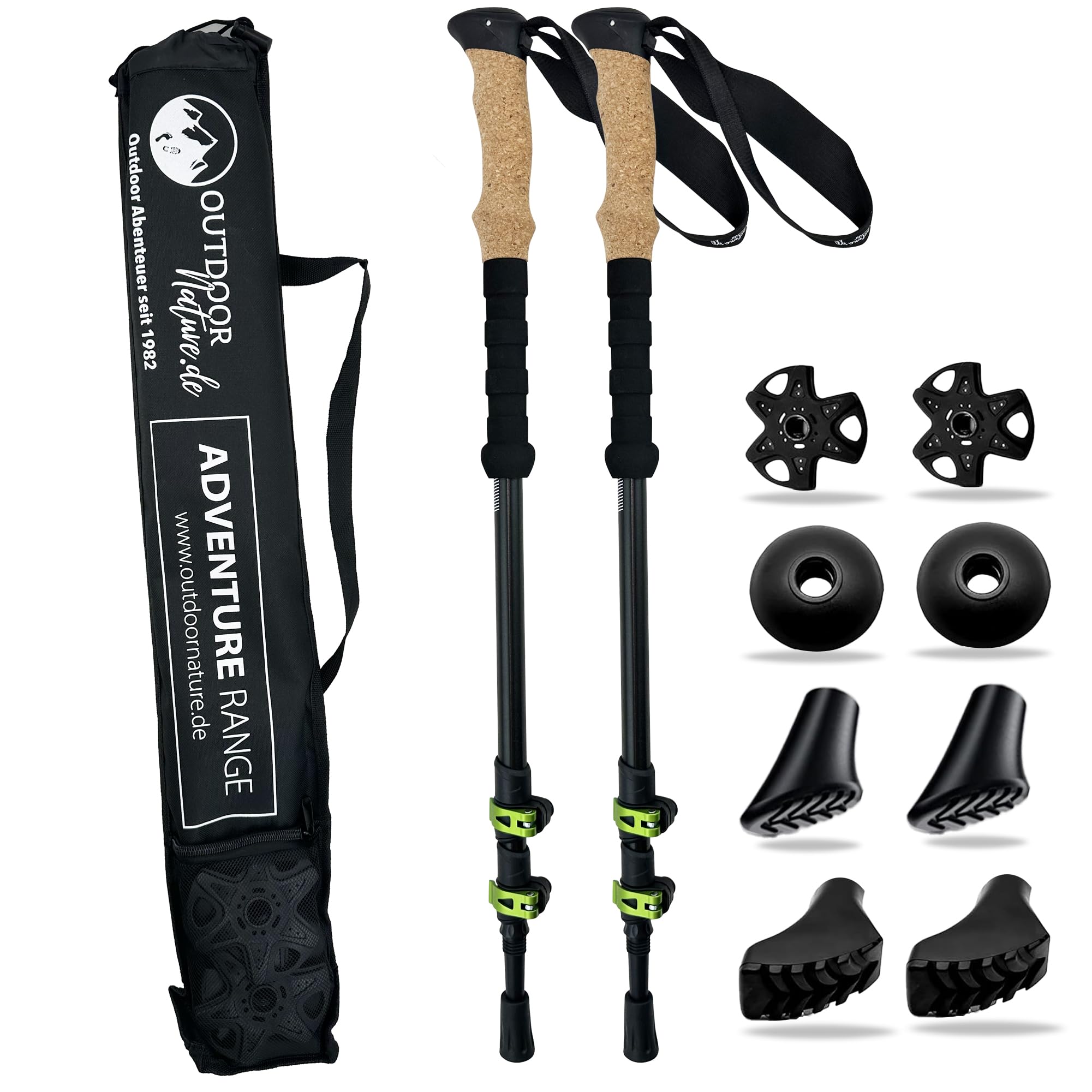 Telescopic Hiking Poles Aluminium with Cork Handle I Lightweight Nordic Walking Poles Men and Women for Skiing and Hiking I Trekking Poles Telescopic for Mountain Sports