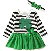 XFGLCK Toddler Baby Girls St.Patrick’s Day Stripe Dress Outfits Shamrock Princess Party Dress Playwear Tutu Skirt + Headband