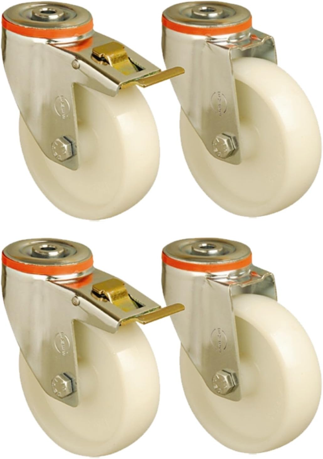 Set of 4-100mm Nylon Wheel Castors Hole Fitting Casters Heavy Duty
