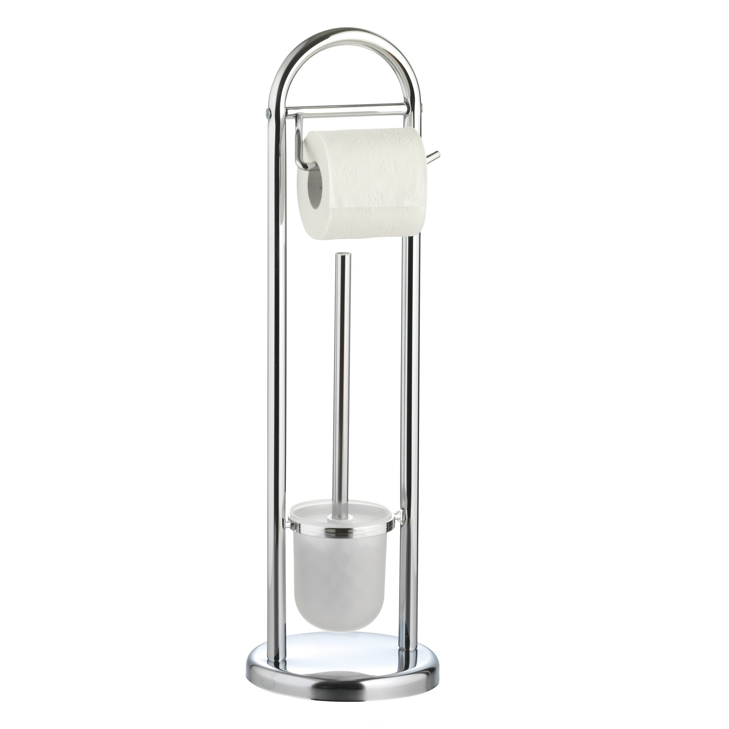 axentia Marino Freestanding Toilet Roll and Brush Set, Chromed Steel Toilet Brush and Paper Roll Holder Set, Round Base Bathroom Stand, approx. 18.5 x 18.5 x 64 cm, Silver