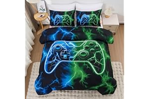 Meeting Story Boys Bedding Set Queen Size Green and Blue Game Console Kids Bed in A Bag Soft Lightweight Video Gamepad Bedroom Set(Bluegreen)