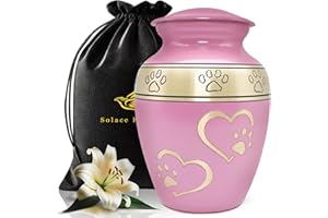SOLACE FOREVER Medium Pet Urns for Ashes - Urn for Dogs & Cats - Honor Your Loved Furry Friend with Pet Cremation Urns - Paw Print Urn for Dogs & Cats (Pink, Medium)