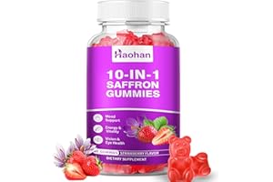 Haohan Saffron Gummies for Kids & Adults - 10-in-1 Supplement with 88.5mg Organic Saffron Extract to Support a Calm Mind & Focus. Sugar-Free, Non-GMO, Strawberry Flavor, 60 Count