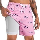 ELETOP Men's Swim Trunks with Compression Liner Bathing Suit Beach Board Shorts with Zipper Pockets