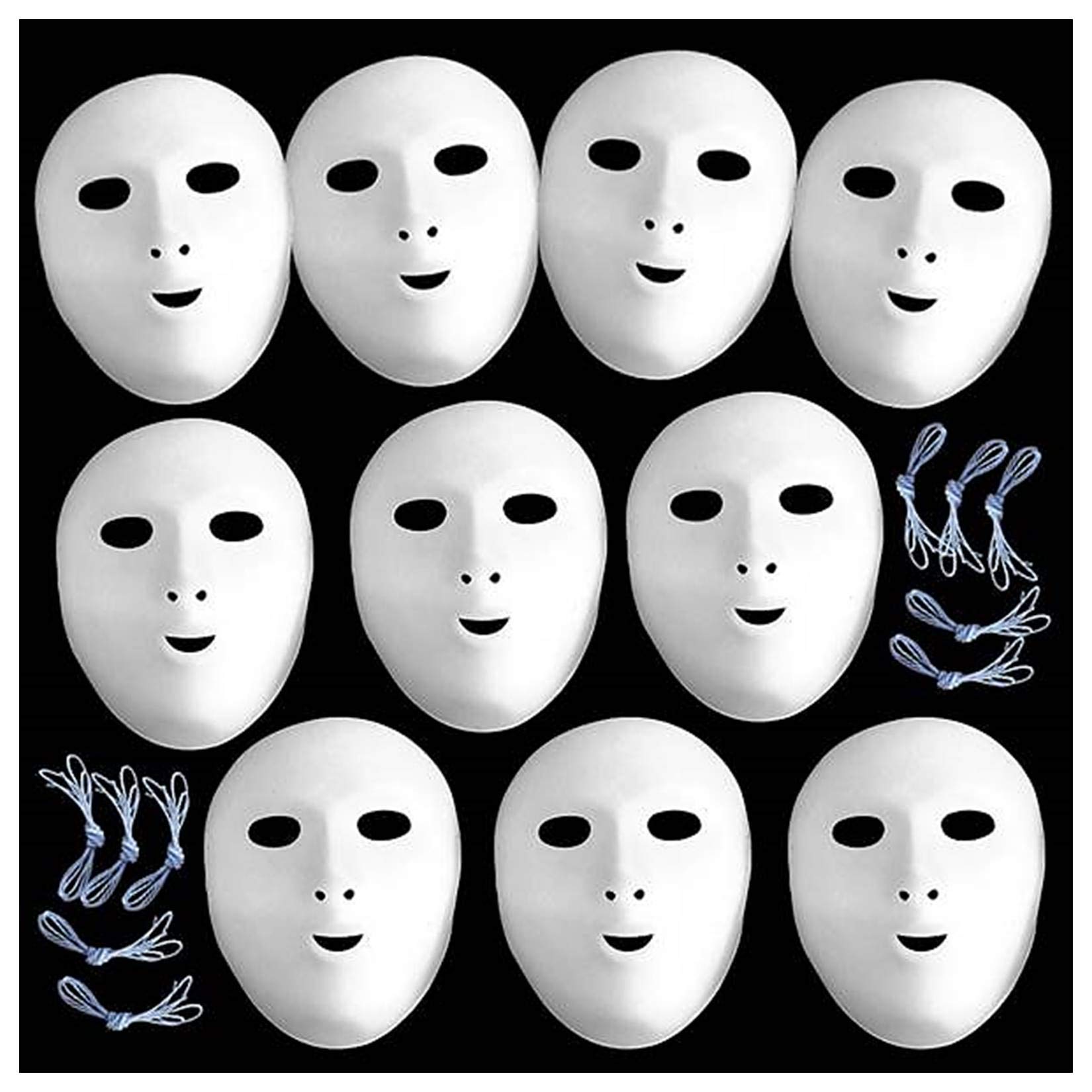 Masks Fancy Dress Full Face to Paint Colour Decorate with White Flock Finish and Elastic supplied.Masquerade Mardi Gras Halloween parties 10pcs