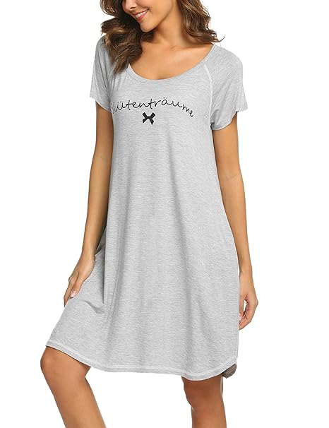 UNibelle Nachthemd Damen Nachthemden Nachtwäsche Baumwolle Sleepshirt Kurzarm Sexy Schlafshirt Nachtkleid S-XXL