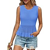 LCXWFE Women Summer Crop Tank Tops Knit Sleeveless Vest Crochet Ruffle Hem Sweater