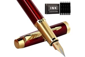 Zalantan Fountain Pen, luxury pens, Fine point smooth writing pens for journaling fancy pens with Gift Case 10 black ink cartridges an ink converte nice pens writer gifts-Matte Red