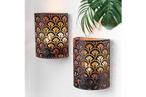 NEWIMAGE Set of 2 Battery Powered Lamp 8''H Wall Sconce Lighting Metal Rustic Wall Mount Lamp with 6-Hours Timer Wall Decor f