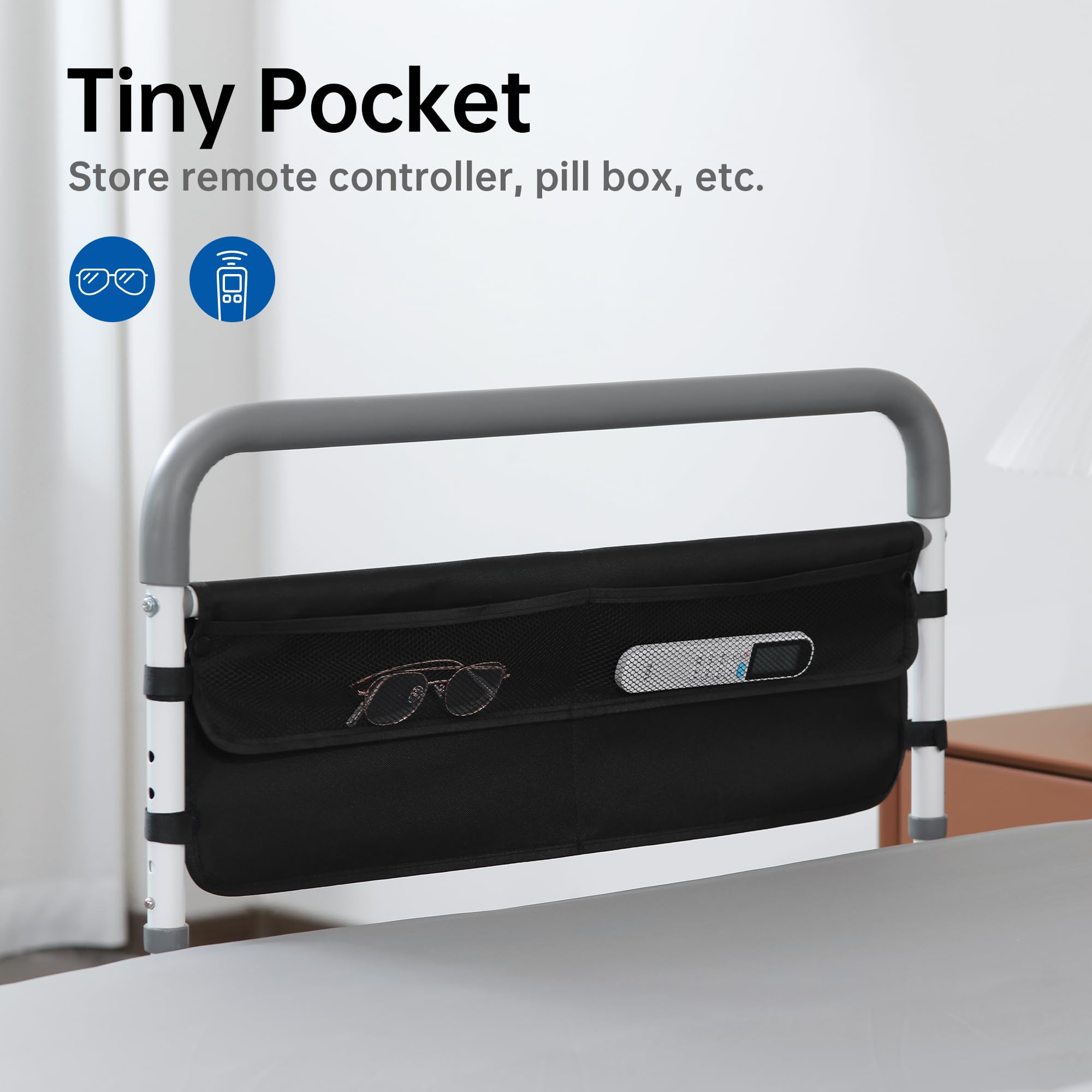 Dual Bed Side Hand Rail, Bed Assist Rail Adjustable Medical Hospital Assistive Devices Bed Rails for Elderly Adults, Fits Queen, Full & Twin Beds