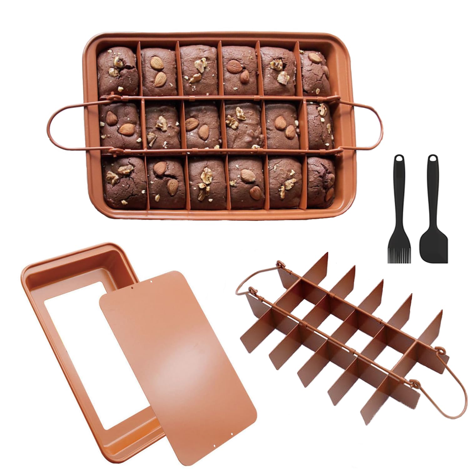 Oranlife Brownie Pan with Dividers-Non Stick-Removable Base,18 Pre-Slice Carbon Steel Bakeware Tray with Grips for Oven Baking Bread,Precut Brownie Tray for Professional Slices,Carbon Steel(Orange)