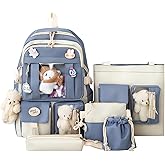pdghiue 5-Piece Aesthetic Kawaii Backpack Set with Kawaii Pin and Pendants Accessories, Nylon Material | Durable & Adorable