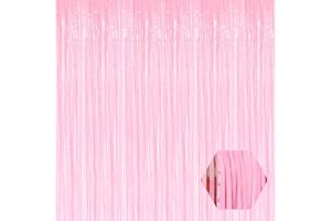 FERWZSR 3 Pack Macaron Pink Foil Fringe Curtain Backdrop, 3.28Ft x 8.2Ft Metallic Tinsel Foil Fringe Streamer Curtains for Photo Booth, Christmas Day, Thanksgiving, Wedding, New Year Party Decorations
